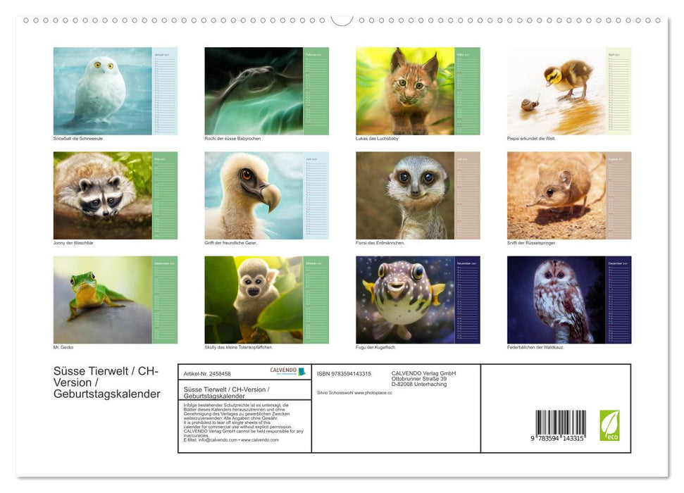 Süsse Tierwelt / CH-Version / Geburtstagskalender (CALVENDO Premium Wandkalender 2027)