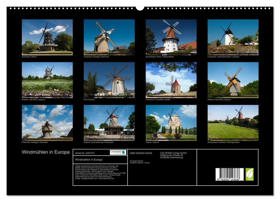 Windmühlen in Europa (CALVENDO Premium Wandkalender 2027)