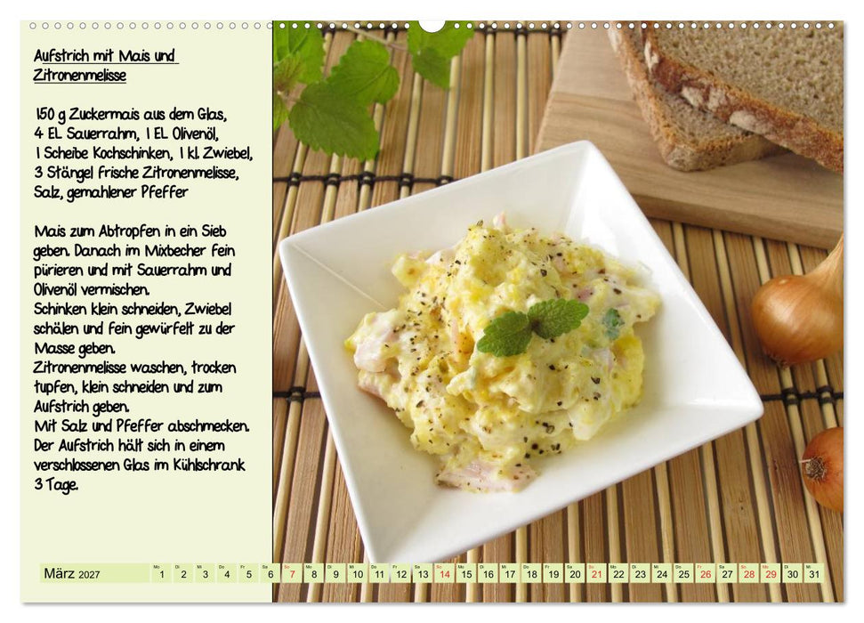 Leckere Aufstriche - Ein Kalender mit Rezepten (CALVENDO Premium Wandkalender 2027)