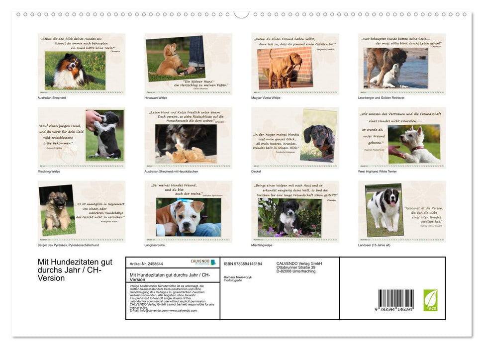 Mit Hundezitaten gut durchs Jahr / CH-Version (CALVENDO Premium Wandkalender 2027)