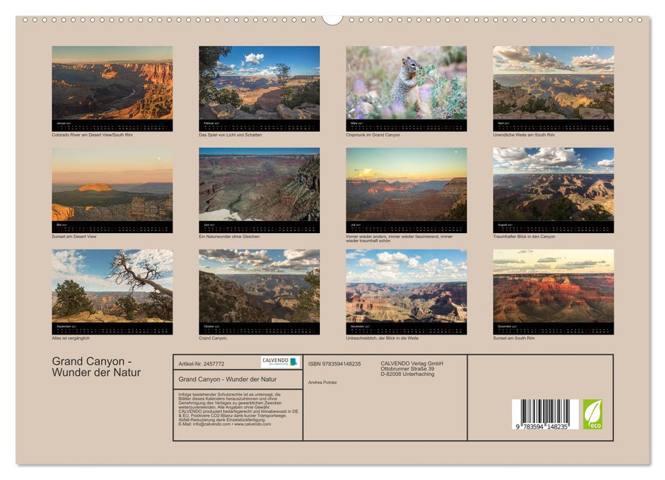 Grand Canyon - Wunder der Natur (CALVENDO Premium Wandkalender 2027)