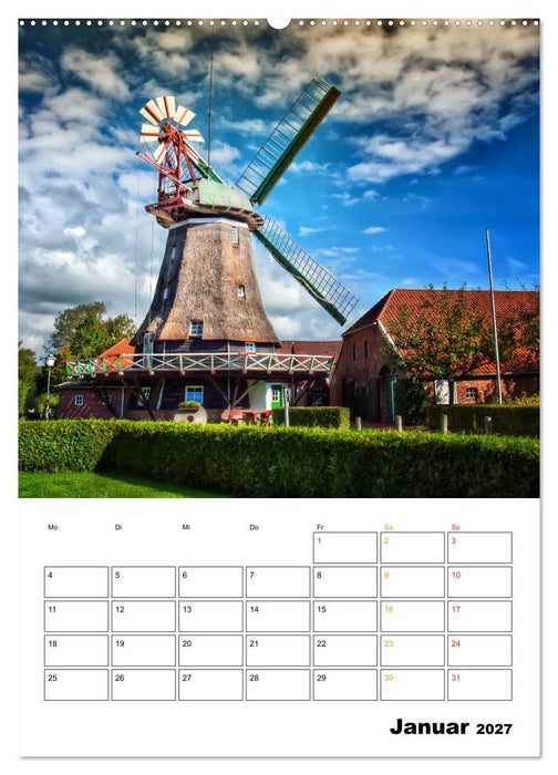 Historische Windmühlen an der Friesischen Mühlenstraße / CH-Version / Planer (CALVENDO Wandkalender 2027)