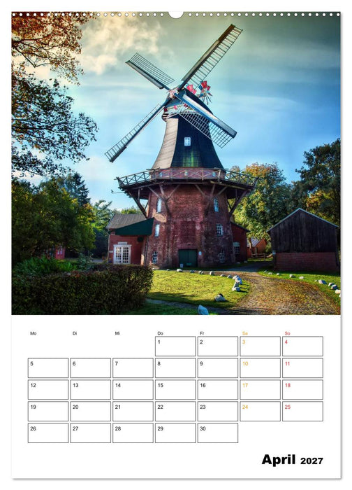 Historische Windmühlen an der Friesischen Mühlenstraße / CH-Version / Planer (CALVENDO Wandkalender 2027)