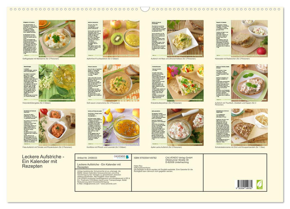 Leckere Aufstriche - Ein Kalender mit Rezepten (CALVENDO Wandkalender 2027)