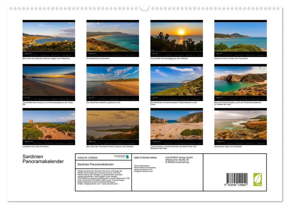 Sardinien Panoramakalender (CALVENDO Premium Wandkalender 2027)