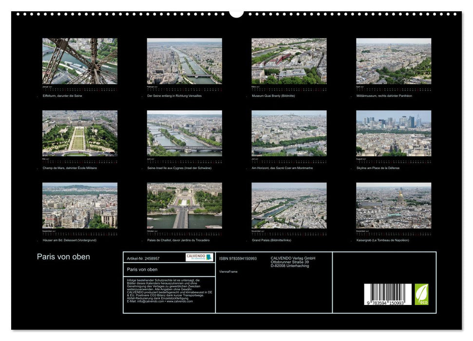 Paris von oben (CALVENDO Premium Wandkalender 2027)