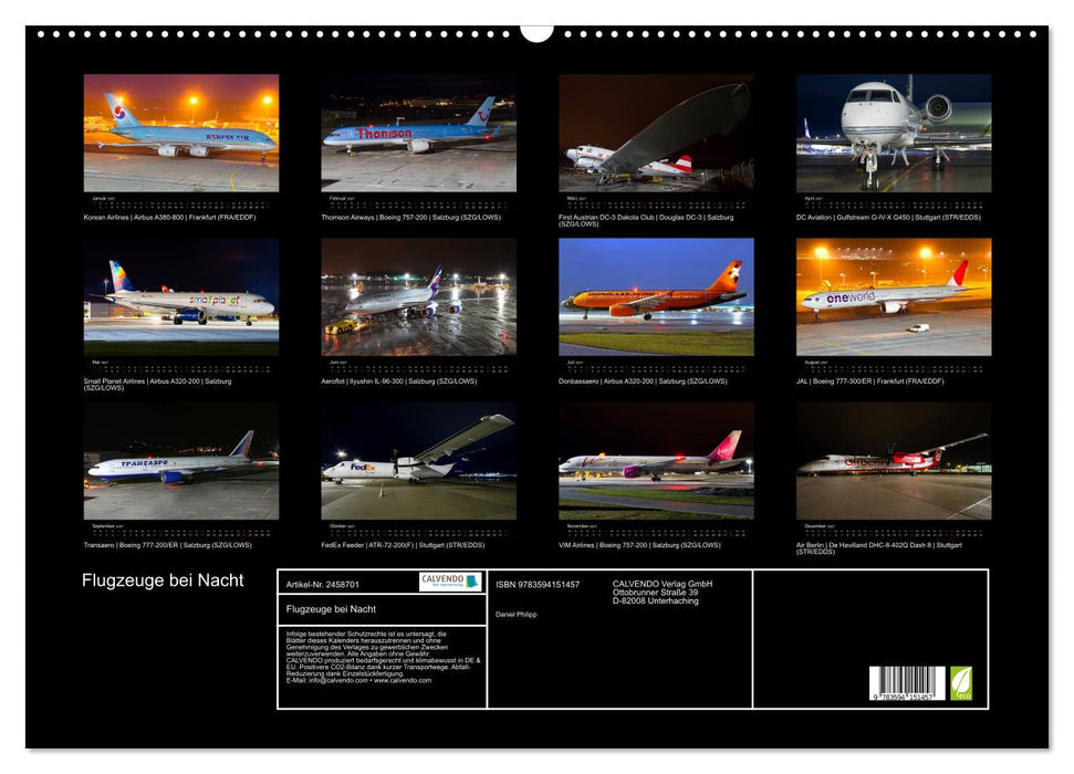 Flugzeuge bei Nacht (CALVENDO Wandkalender 2027)