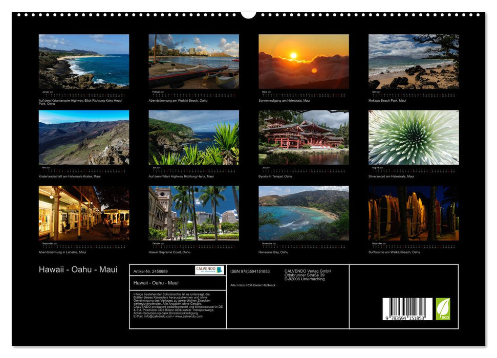 Hawaii - Oahu - Maui (CALVENDO Premium Wandkalender 2027)