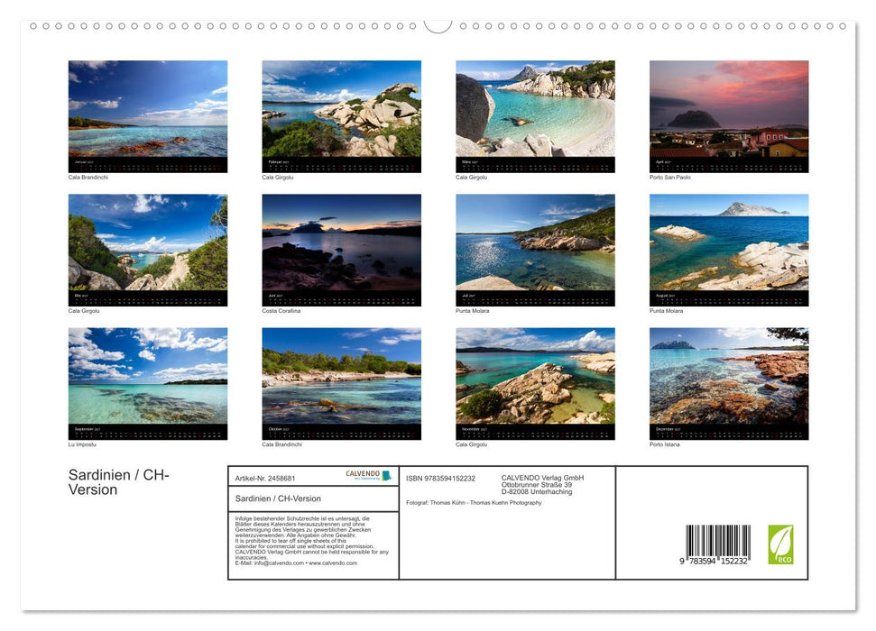 Sardinien / CH-Version (CALVENDO Premium Wandkalender 2027)