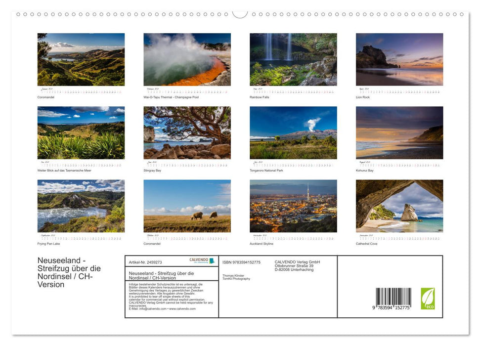 Neuseeland - Streifzug über die Nordinsel / CH-Version (CALVENDO Premium Wandkalender 2027)
