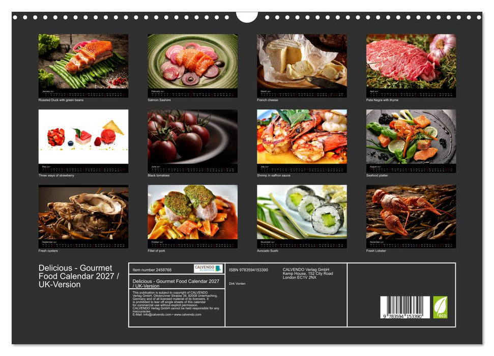 Delicious - Gourmet Food Calendar 2027 / UK-Version (CALVENDO Monthly Calendar 2027)