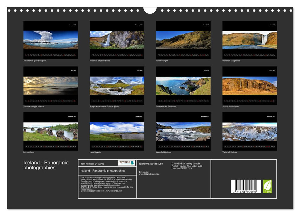 Iceland - Panoramic photographies (CALVENDO Monthly Calendar 2027)