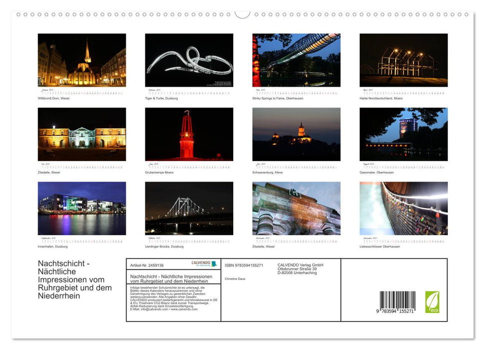 Nachtschicht - Nächtliche Impressionen vom Ruhrgebiet und dem Niederrhein (CALVENDO Premium Wandkalender 2027)