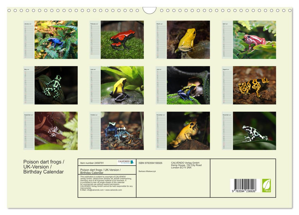 Poison dart frogs / UK-Version / Birthday Calendar (CALVENDO Monthly Calendar 2027)