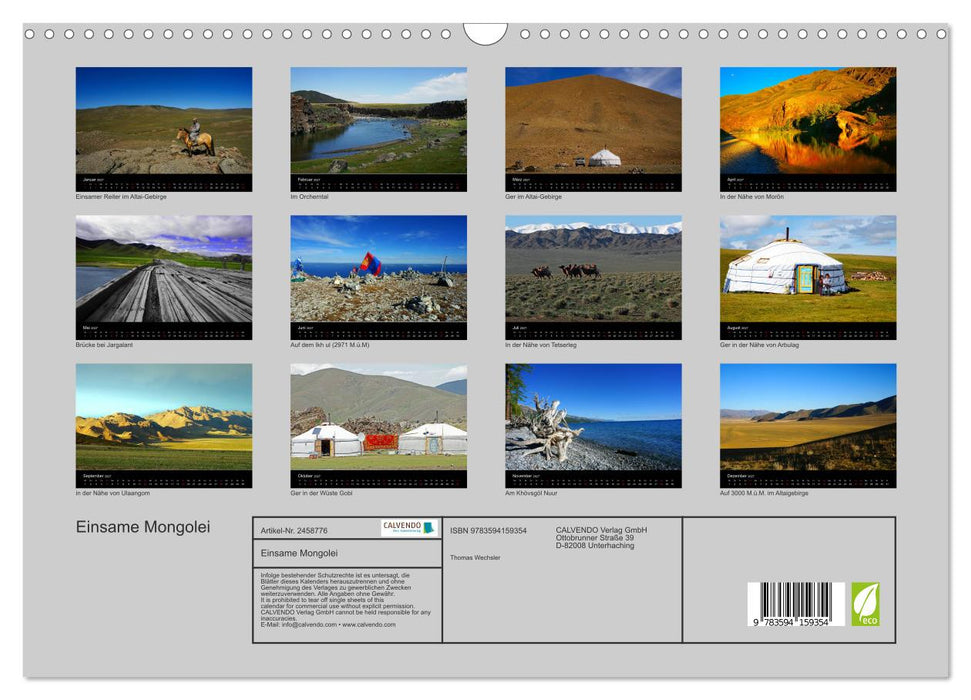 Einsame Mongolei (CALVENDO Wandkalender 2027)