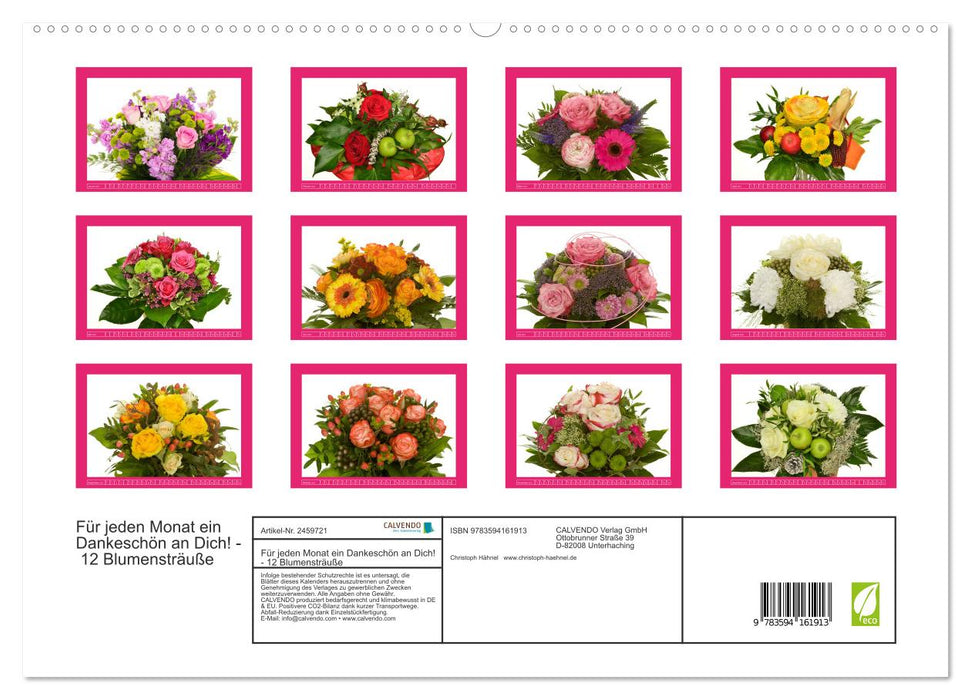 Für jeden Monat ein Dankeschön an Dich! - 12 Blumensträuße (CALVENDO Premium Wandkalender 2027)