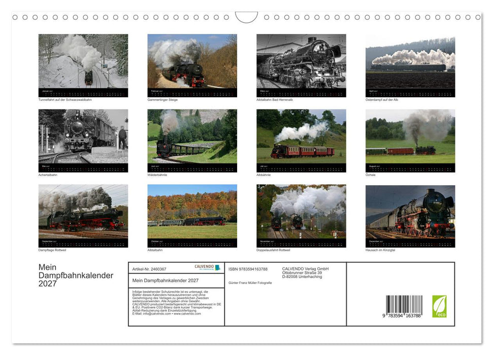 Mein Dampfbahnkalender 2027 (CALVENDO Wandkalender 2027)