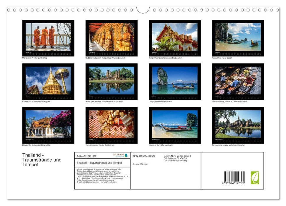 Thailand - Traumstrände und Tempel (CALVENDO Wandkalender 2027)