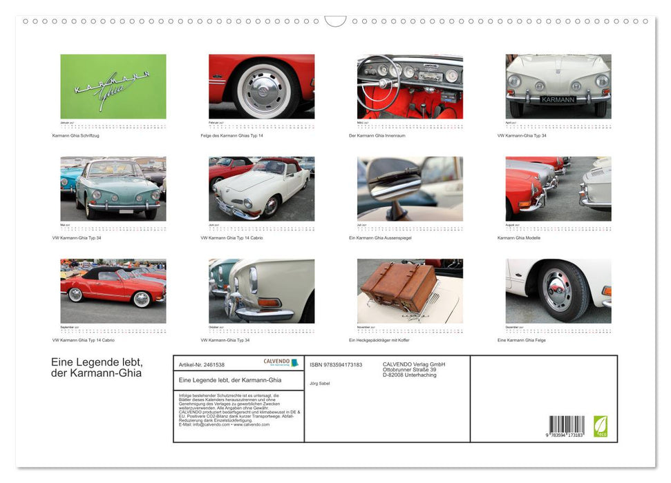 Eine Legende lebt, der Karmann-Ghia (CALVENDO Wandkalender 2027)