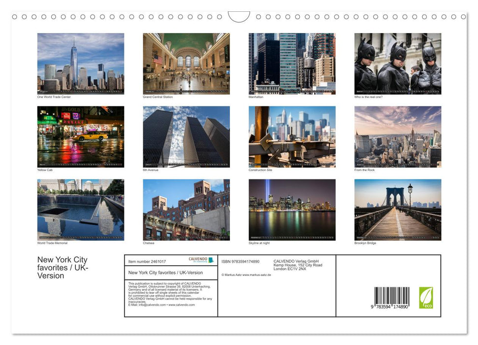 New York City favorites / UK-Version (CALVENDO Monthly Calendar 2027)