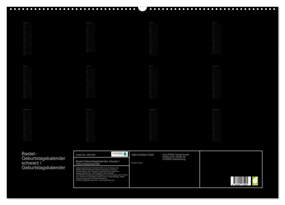 Bastel-Geburtstagskalender schwarz / Geburtstagskalender (CALVENDO Wandkalender 2027)