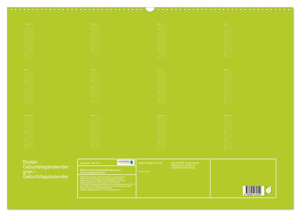 Bastel-Geburtstagskalender grün / Geburtstagskalender (CALVENDO Wandkalender 2027)