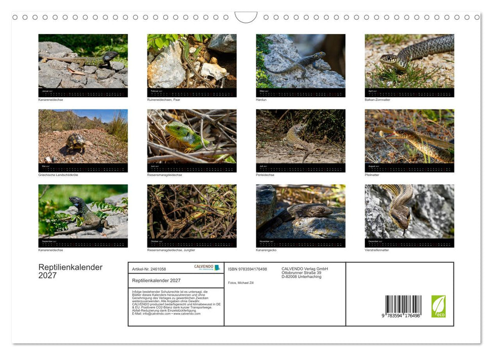 Reptilienkalender 2027 (CALVENDO Wandkalender 2027)