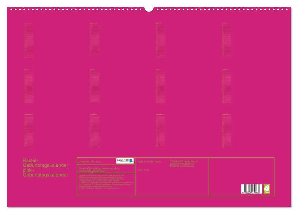 Bastel-Geburtstagskalender pink / Geburtstagskalender (CALVENDO Wandkalender 2027)