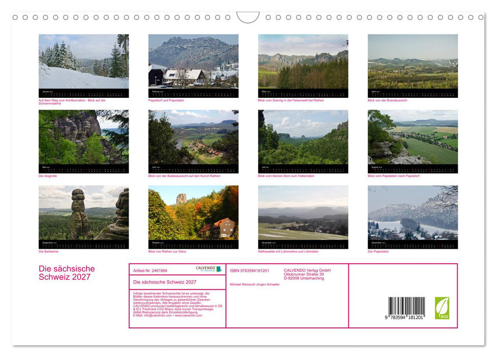 Die sächsische Schweiz 2027 (CALVENDO Wandkalender 2027)