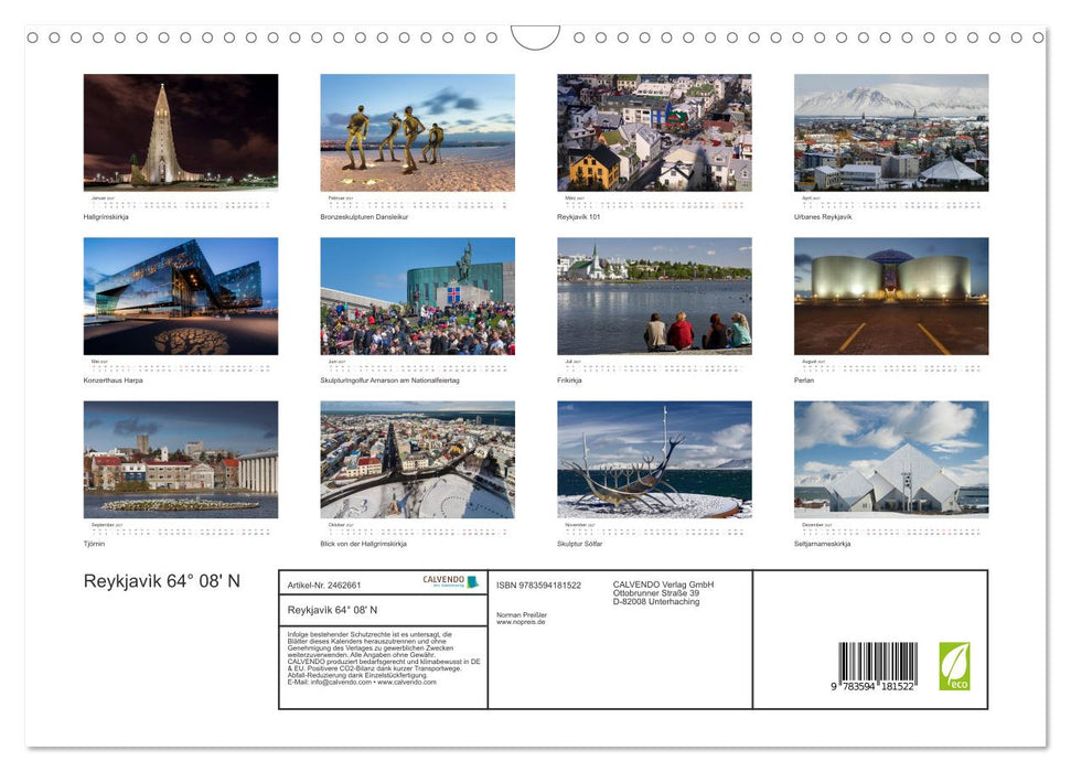 Reykjavìk 64° 08' N (CALVENDO Wandkalender 2027)