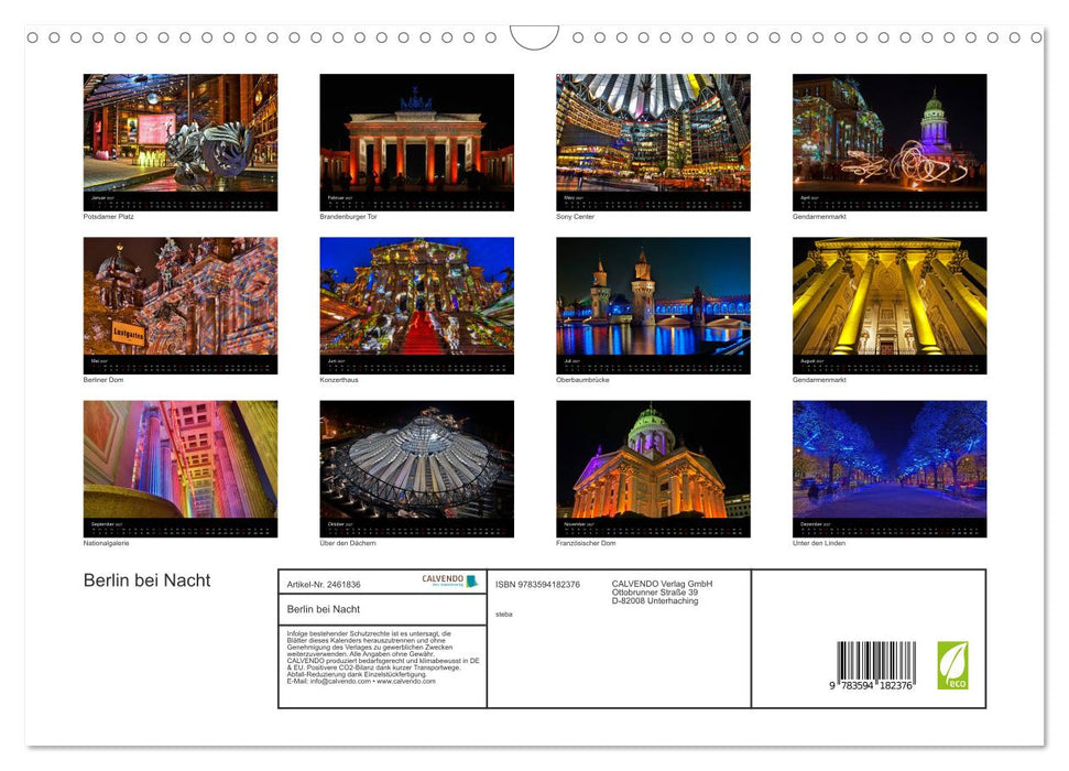Berlin bei Nacht (CALVENDO Wandkalender 2027)