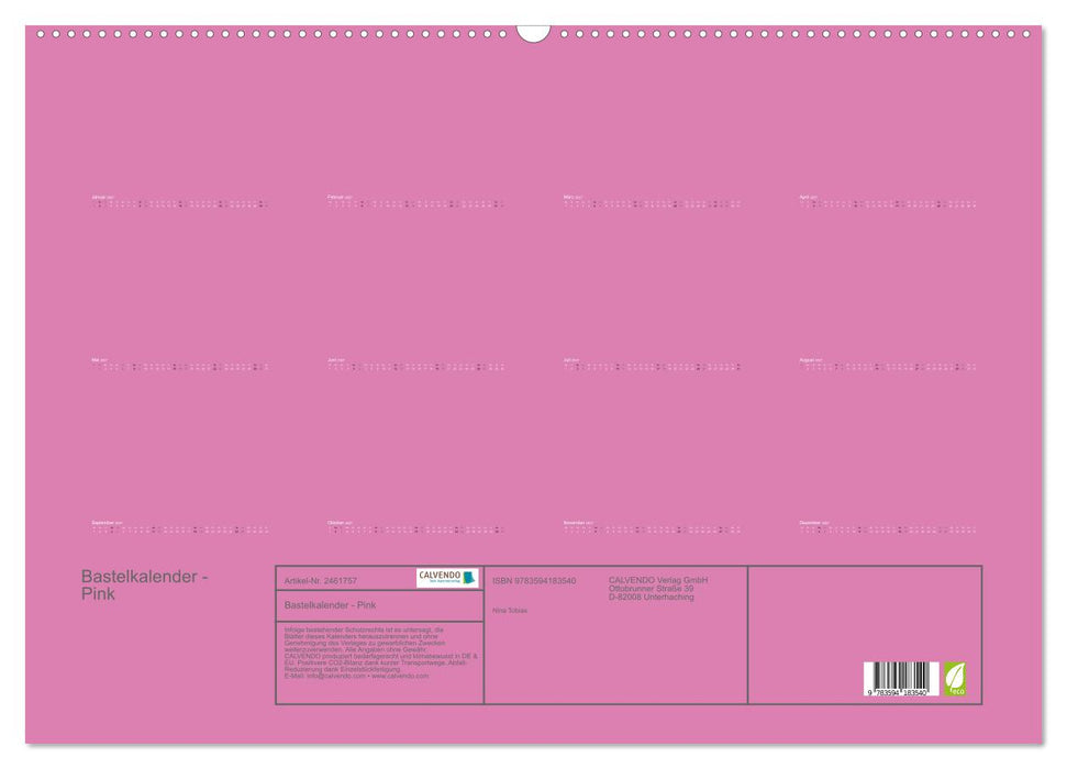 Bastelkalender - Pink (CALVENDO Wandkalender 2027)
