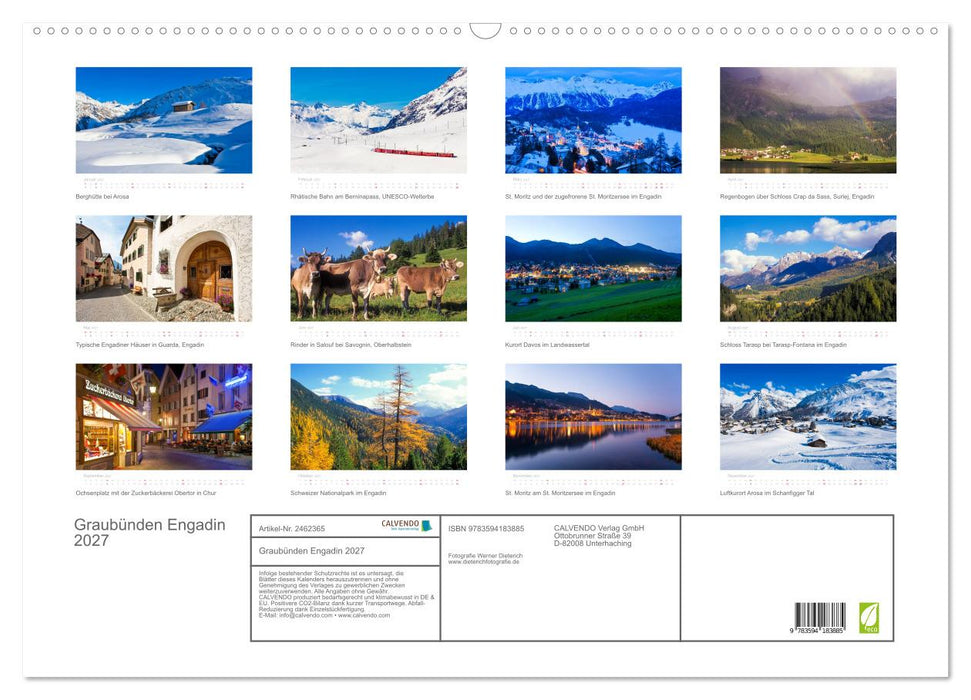 Graubünden Engadin 2027 (CALVENDO Wandkalender 2027)