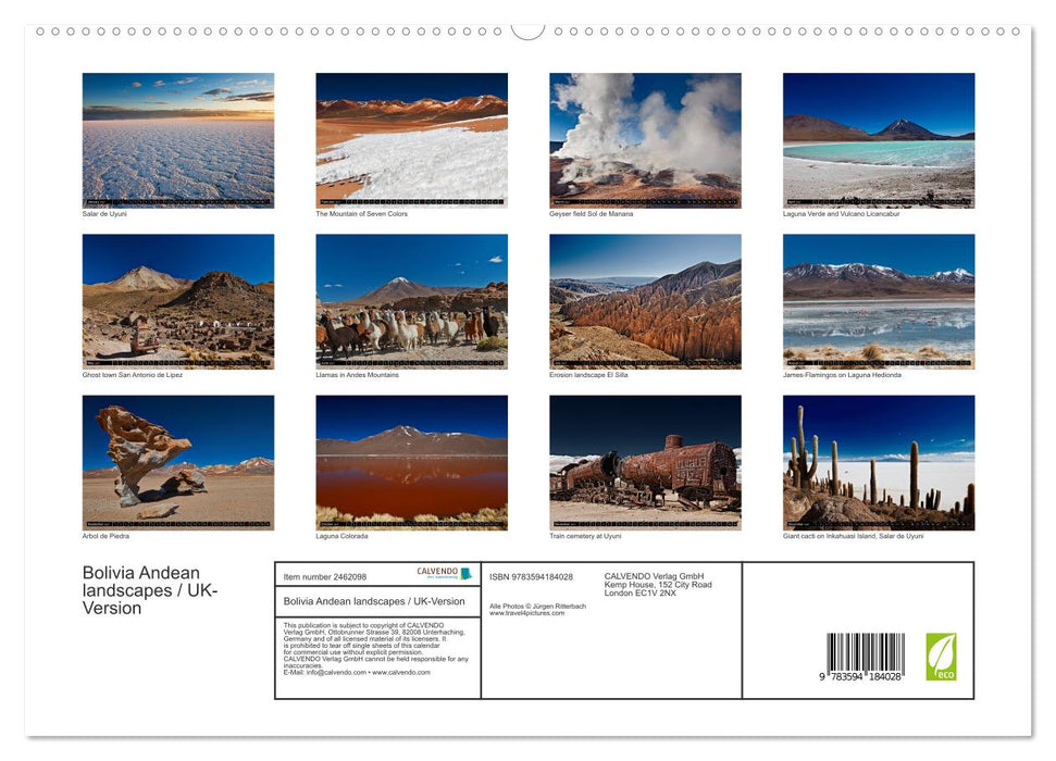Bolivia Andean landscapes / UK-Version (CALVENDO Premium-Calendar 2027)
