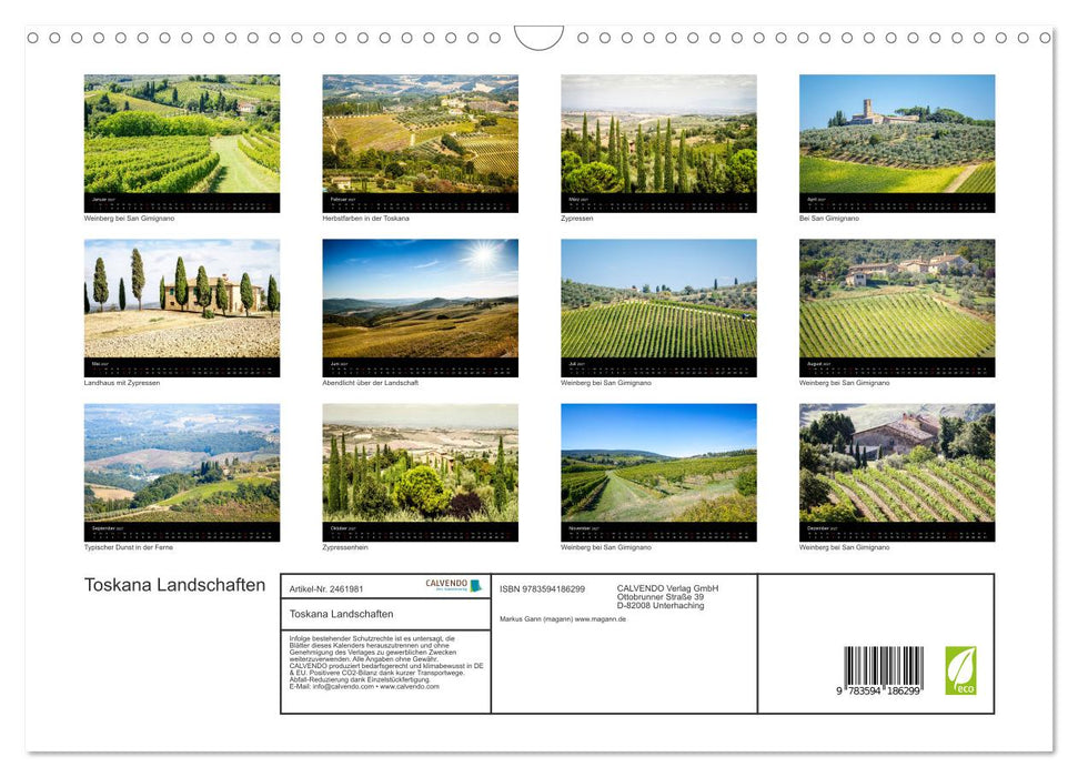 Toskana Landschaften (CALVENDO Wandkalender 2027)