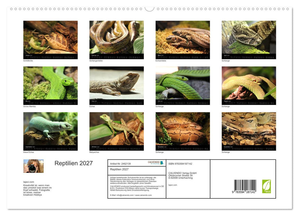 Reptilien 2027 (CALVENDO Premium Wandkalender 2027)