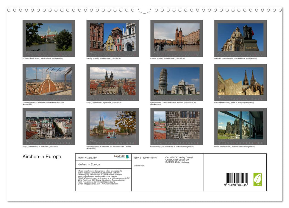 Kirchen in Europa (CALVENDO Wandkalender 2027)