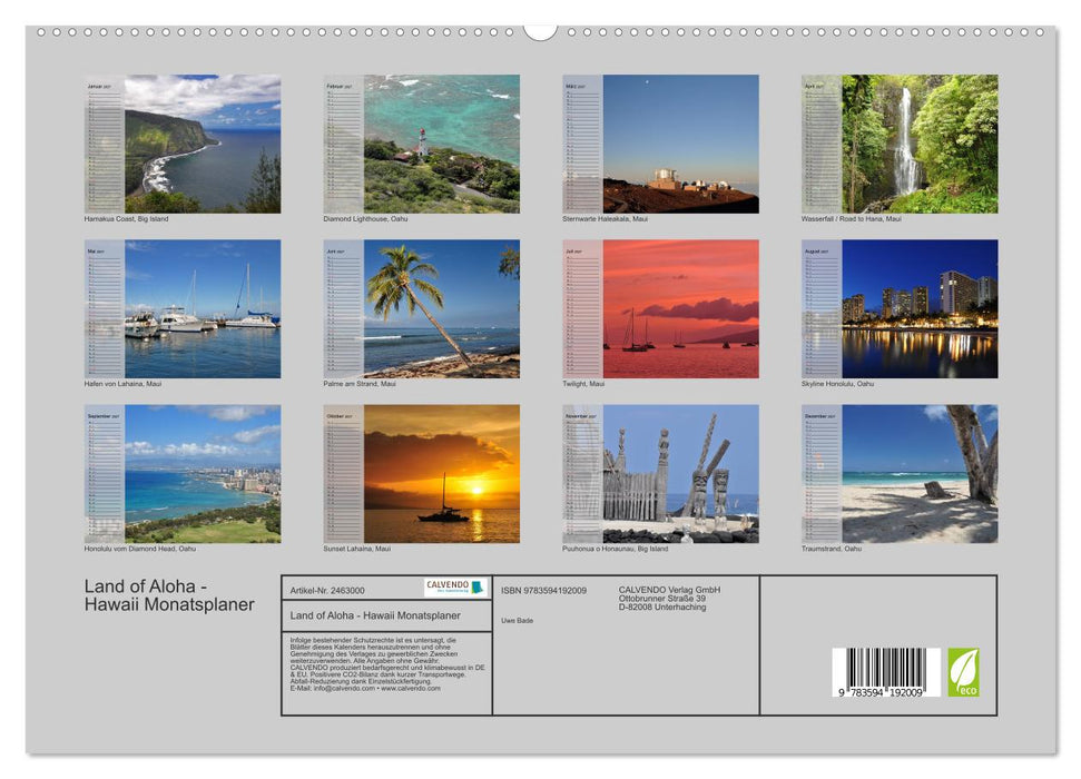 Land of Aloha - Hawaii Monatsplaner (CALVENDO Premium Wandkalender 2027)