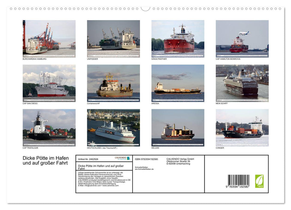 Dicke Pötte im Hafen und auf großer Fahrt (CALVENDO Premium Wandkalender 2027)