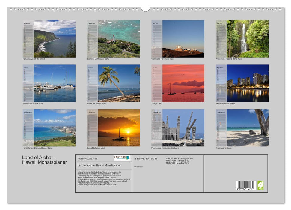 Land of Aloha - Hawaii Monatsplaner (CALVENDO Wandkalender 2027)