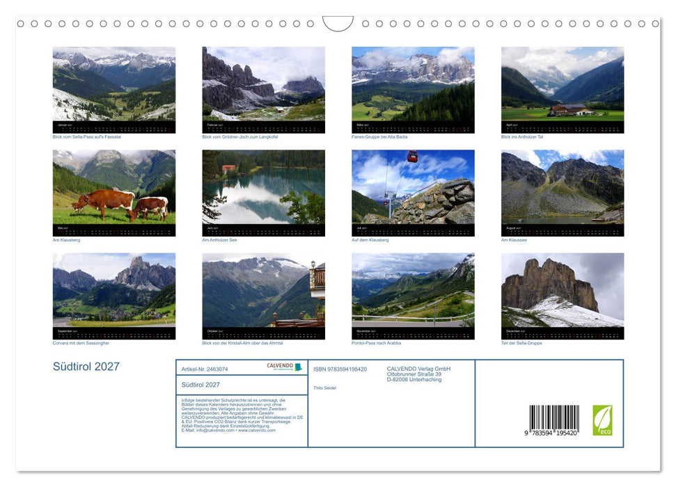 Südtirol 2027 (CALVENDO Wandkalender 2027)