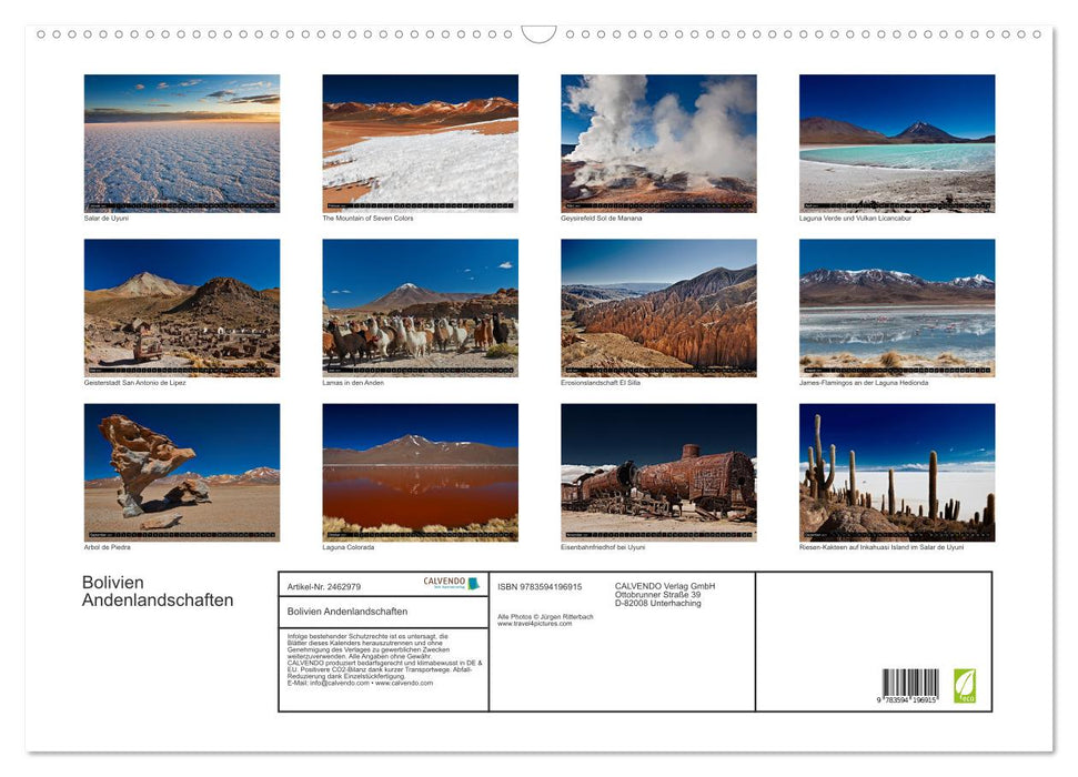 Bolivien Andenlandschaften (CALVENDO Wandkalender 2027)