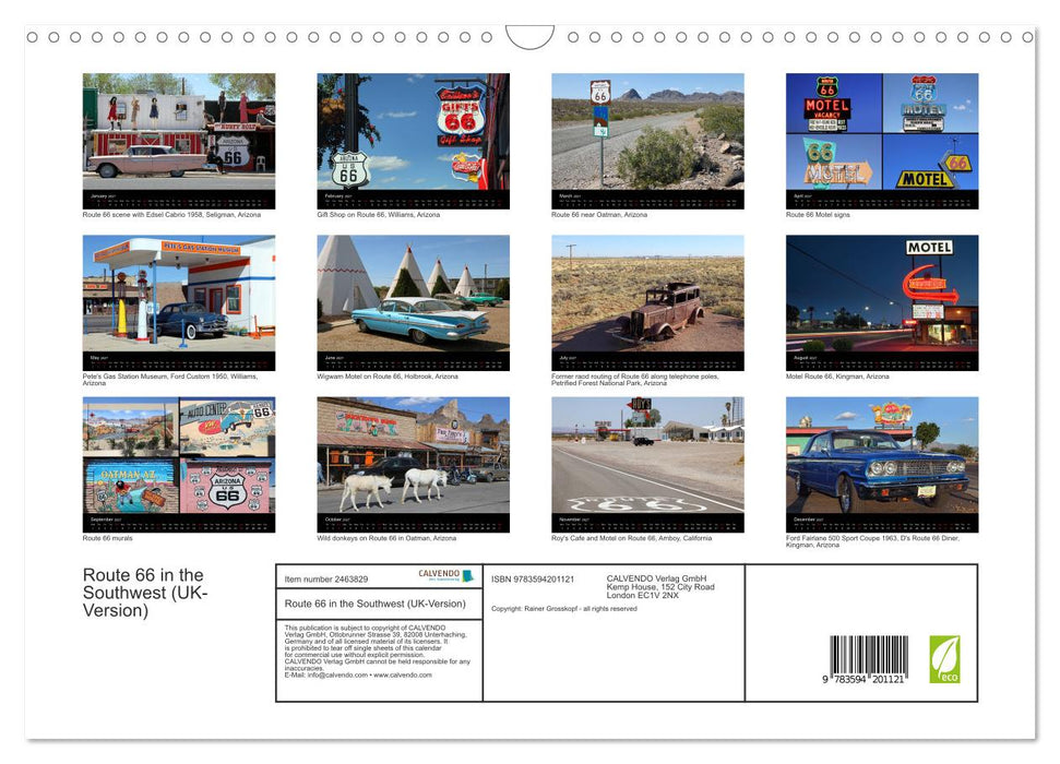 Route 66 in the Southwest (UK-Version) (CALVENDO Monthly Calendar 2027)