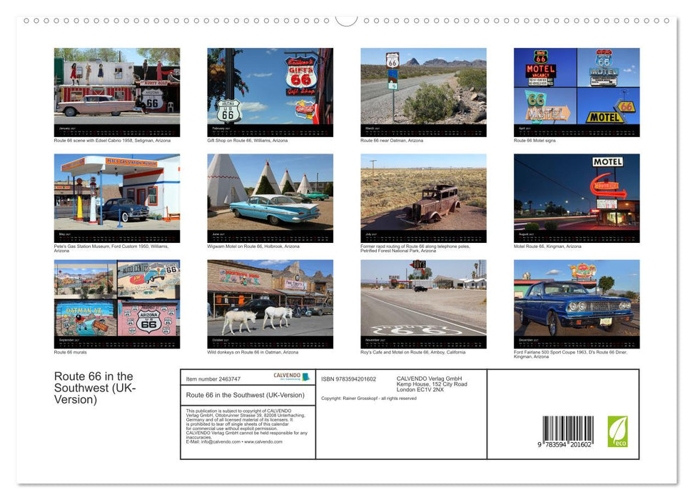 Route 66 in the Southwest (UK-Version) (CALVENDO Premium-Calendar 2027)