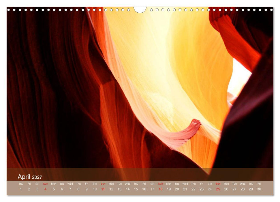 Lights and Colours of the Antelope Canyon (CALVENDO Monthly Calendar 2027)