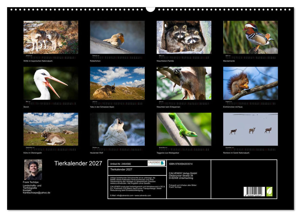 Tierkalender 2027 (CALVENDO Wandkalender 2027)