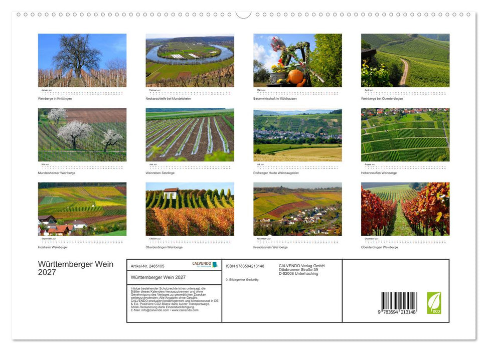 Württemberger Wein 2027 (CALVENDO Premium Wandkalender 2027)