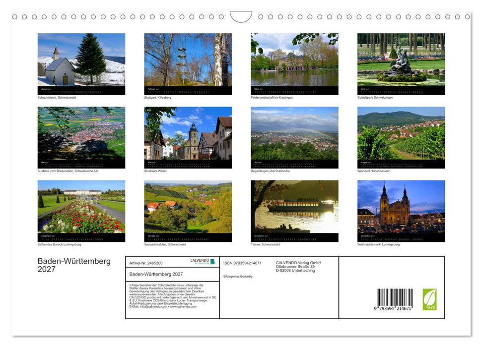 Baden-Württemberg 2027 (CALVENDO Wandkalender 2027)