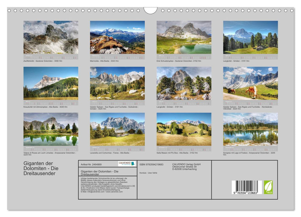 Giganten der Dolomiten - Die Dreitausender (CALVENDO Wandkalender 2027)