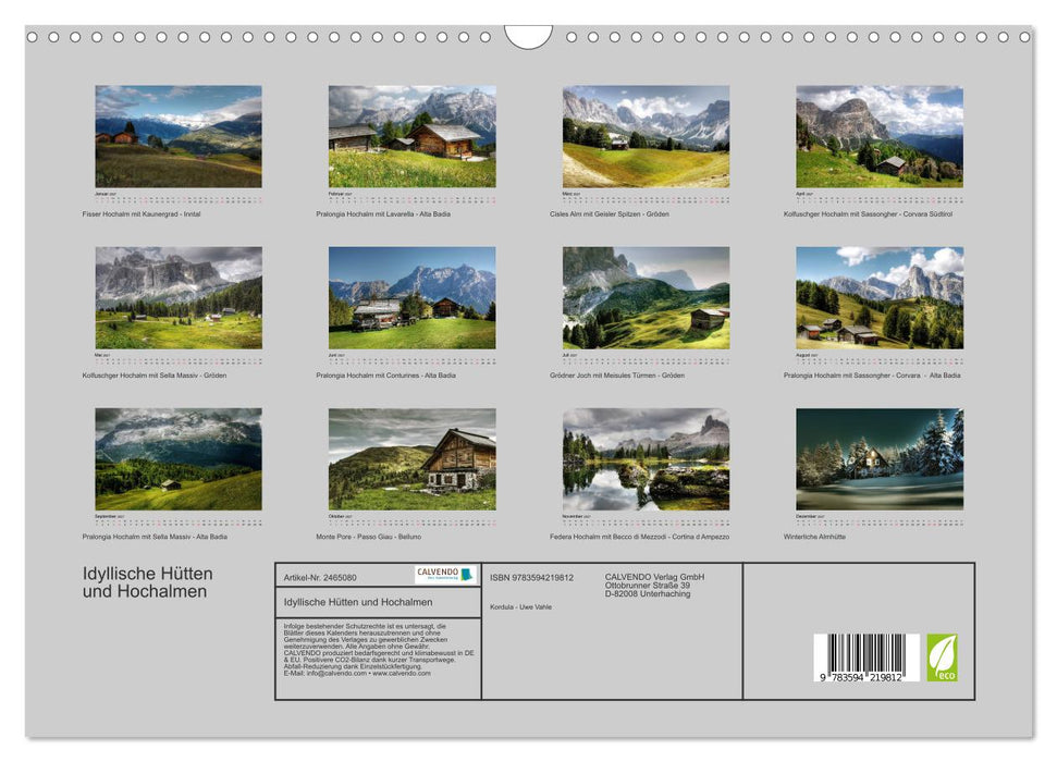 Idyllische Hütten und Hochalmen (CALVENDO Wandkalender 2027)